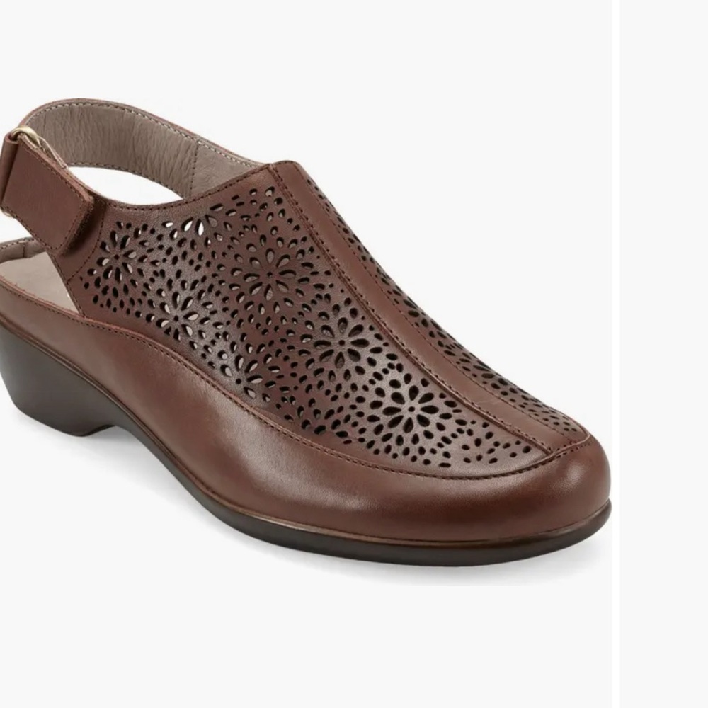 Easy Spirit Dawn Medium Brown Leather Perforated Slingback Mules Clogs 9